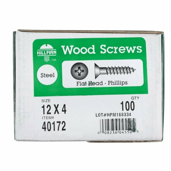 Homecare Products 40172 12 x 4 in. Phillip Flat Head Zinc Plated Steel Wood Screws HO3304725